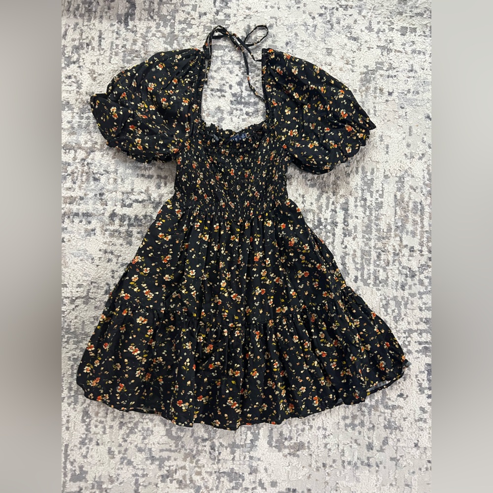 GAP Black Floral Dress with Ruffle Detail